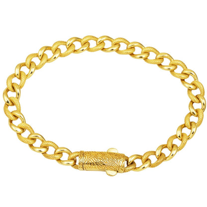 14K Yellow Gold Zebrac Buckle Curb ID Bracelet
