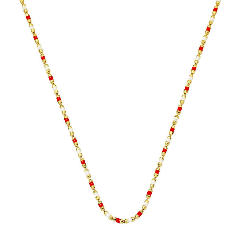 14K Yellow Gold Rose Enamel Chain Necklace