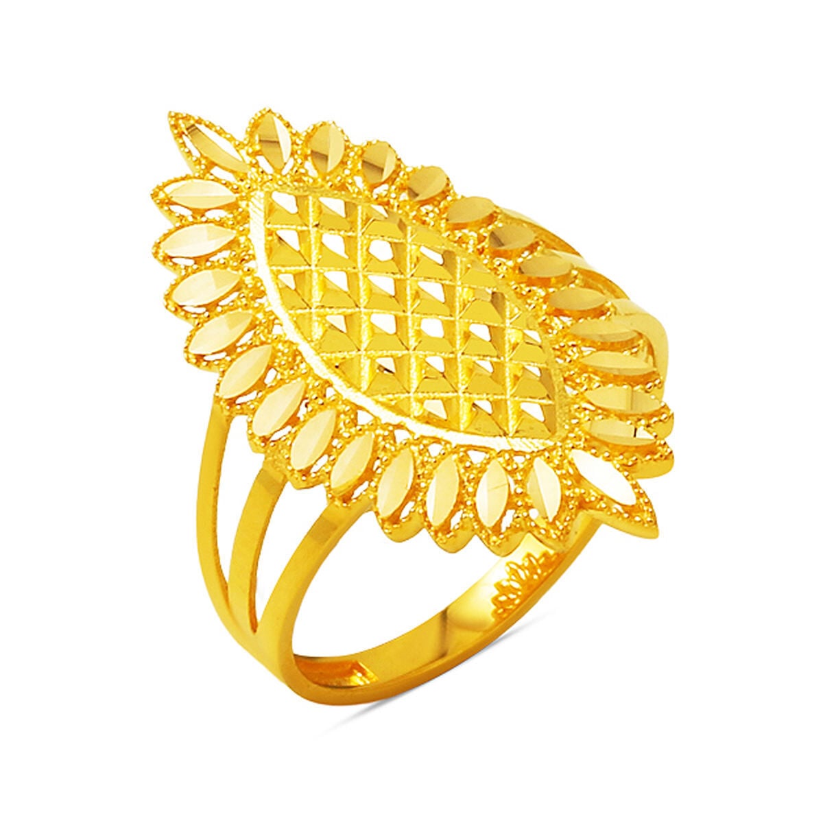 22K Yellow Gold Leaf Sparkle Marquise Ring