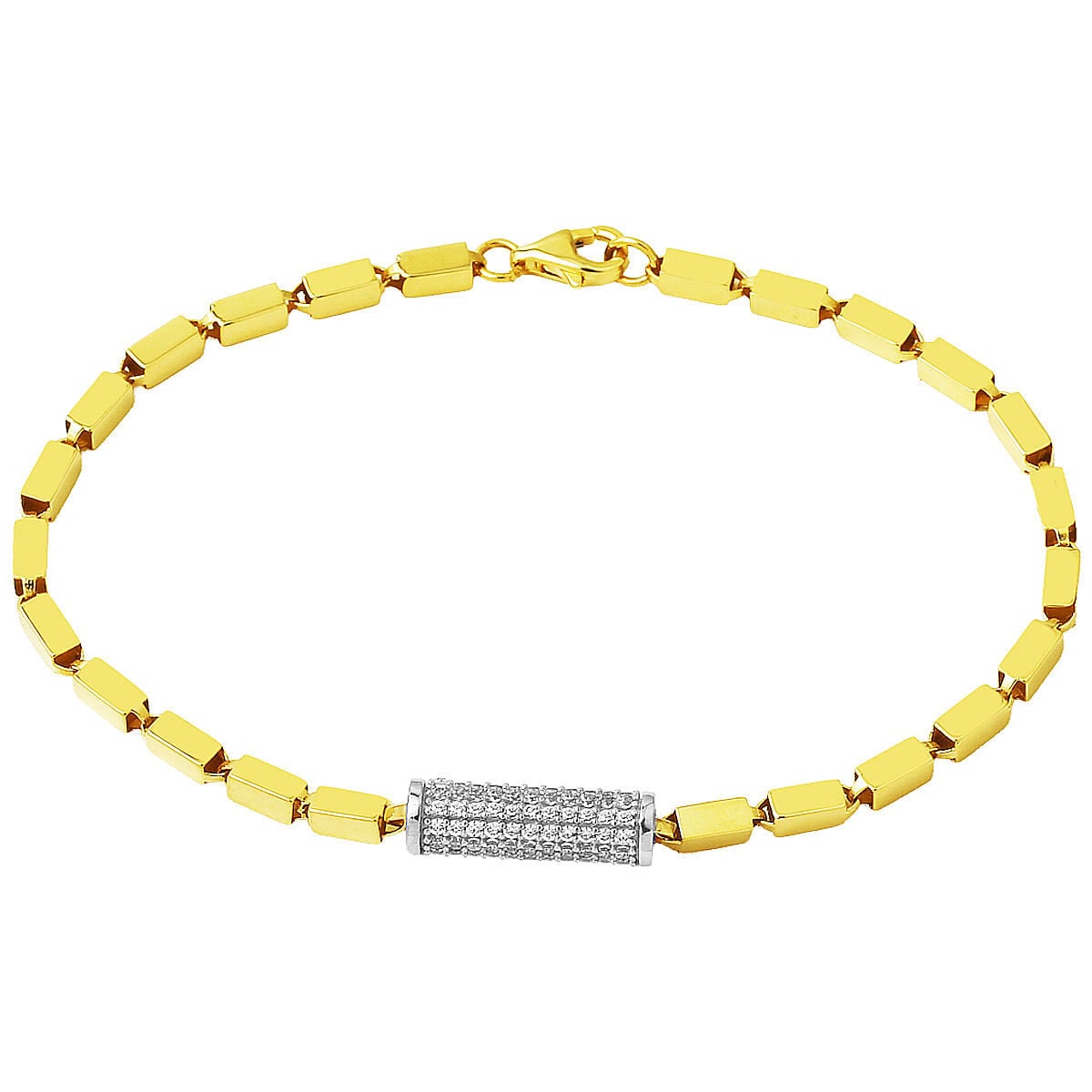 14K Yellow Gold Sparkling Cylinder Cubic Zirconia Bracelet
