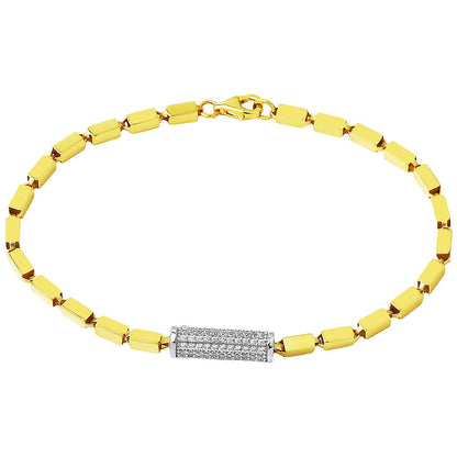 14K Yellow Gold Sparkling Cylinder Cubic Zirconia Bracelet