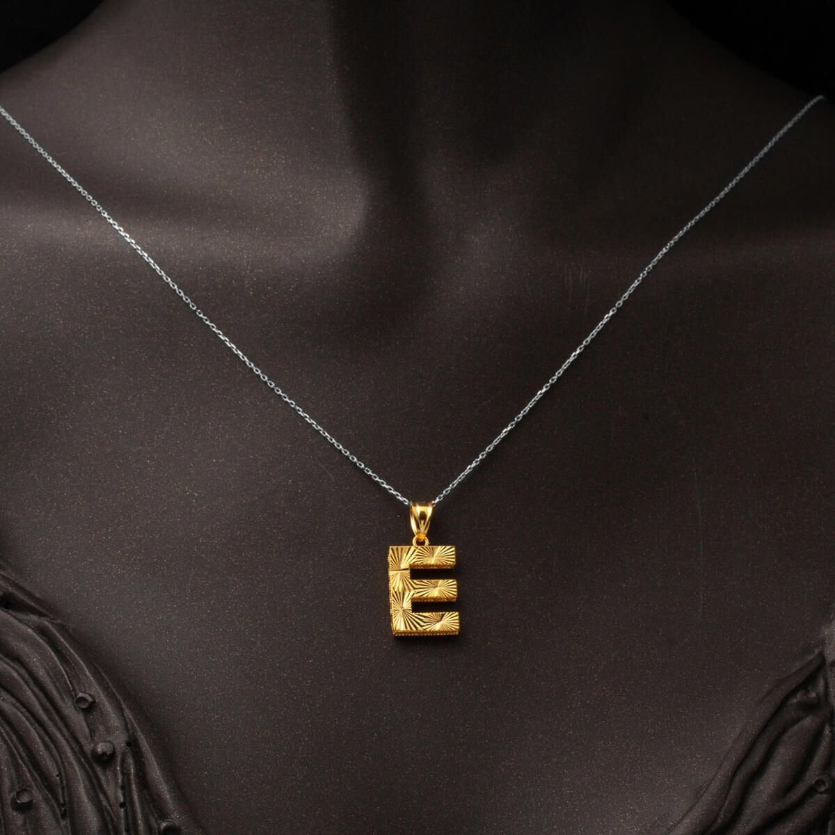 22K Yellow Gold E Initial 3 Dimensional Pendant