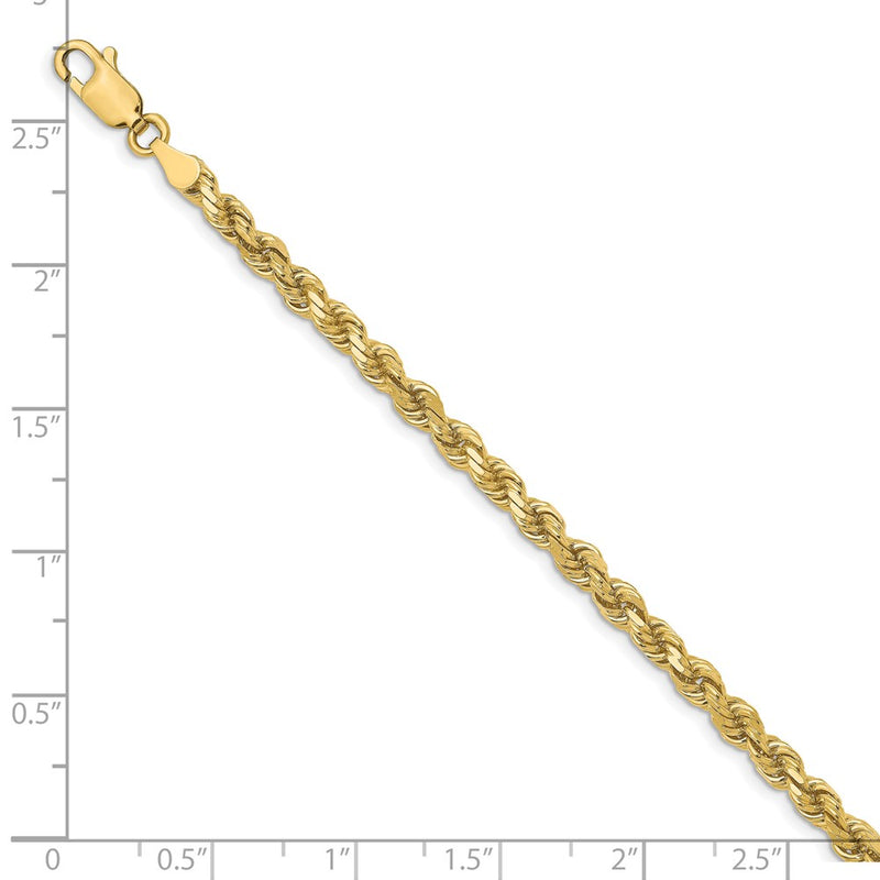 7 Inch 10k Yellow Gold 3.5mm Diamond-Cut Rope Chain Bracelet