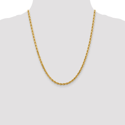 22 Inch 10K 4mm Diamond-Cut Rope Chain Necklace