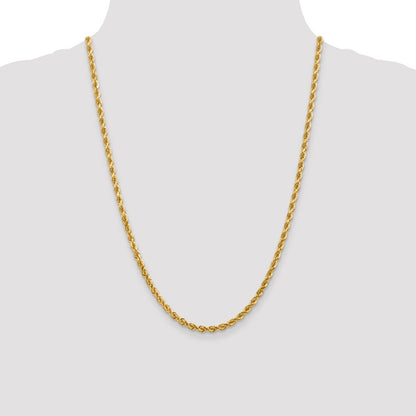 24 Inch 10K 4mm Diamond-Cut Rope Chain Necklace
