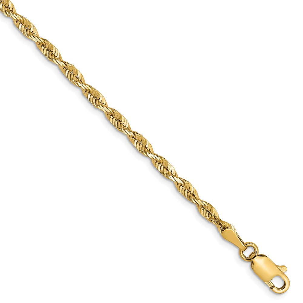 8 Inch 10k Yellow Gold 2.75mm Diamond-Cut Lightweight Rope Chain Bracelet