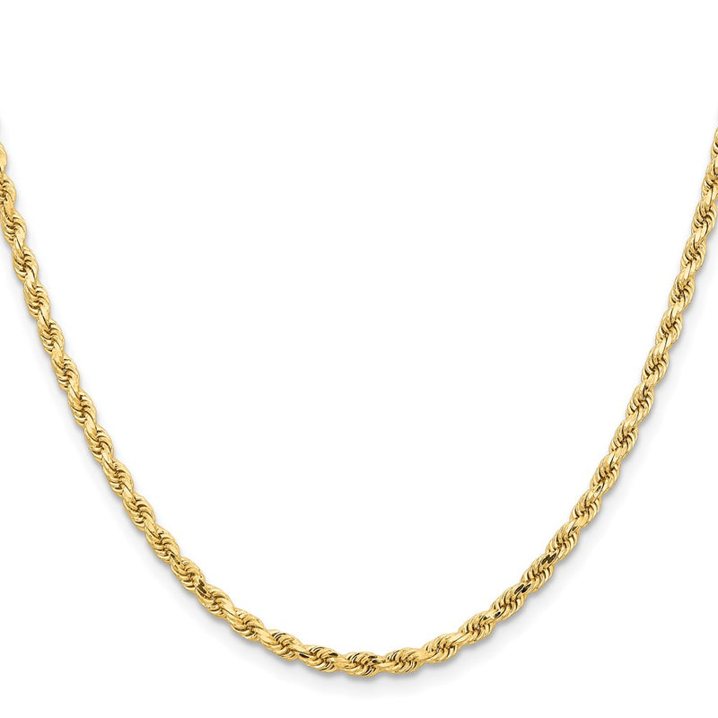 22 Inch 10K Yellow Gold 3.25mm Diamond Cut Rope Chain Necklace