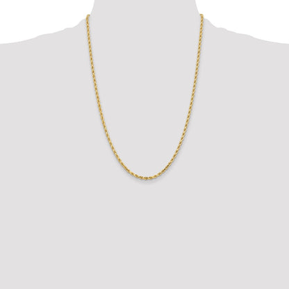 24 Inch 10K Yellow Gold 3.25mm Diamond Cut Rope Chain Necklace