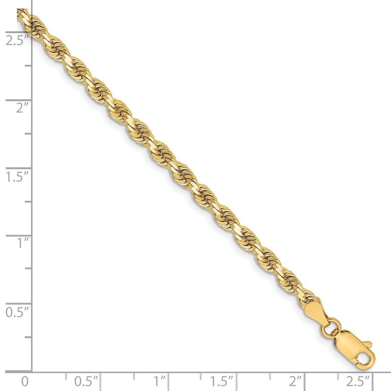 8 Inch 10K Yellow Gold 3.25mm Diamond Cut Rope Chain Bracelet