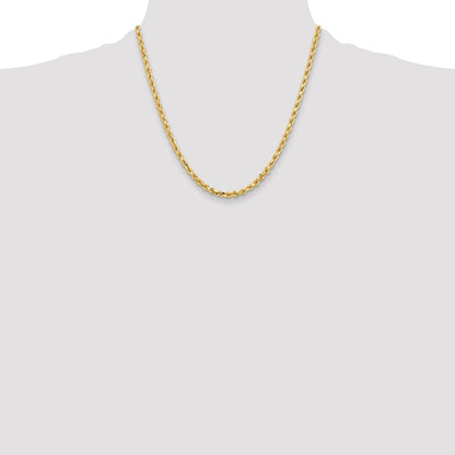 2 Inch 10K Yellow Gold 4.25mm Diamond Cut Rope Chain Necklace