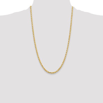 26 Inch 10K Yellow Gold 4.25mm Diamond Cut Rope Chain Necklace