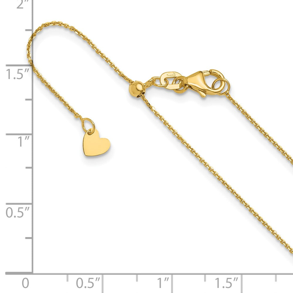 22 Inch 10K Yellow Gold Adjustable 1mm D/C Cable Chain Necklace