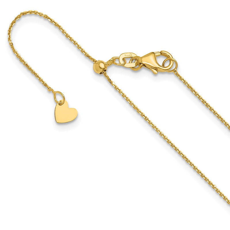 22 Inch 10K Yellow Gold Adjustable 1mm D/C Cable Chain Necklace