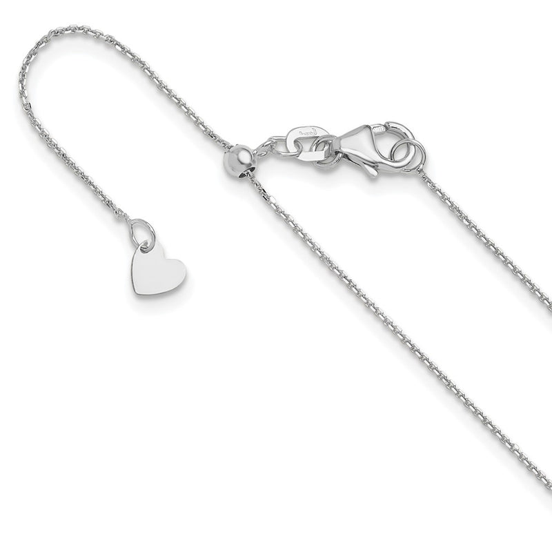 22 Inch 10K White Gold Adjustable 1mm D/C Cable Chain Necklace