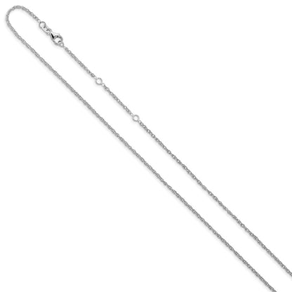 18 Inch 10K White Gold 1.5mm Loose Rope 1In+1In Adjustable Chain Necklace