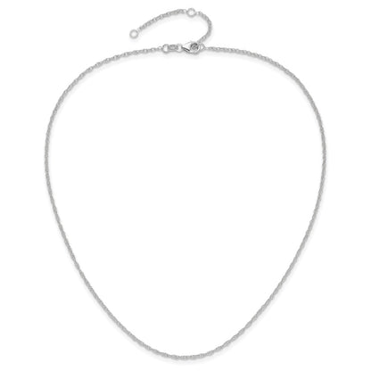 18 Inch 10K White Gold 1.5mm Loose Rope 1In+1In Adjustable Chain Necklace