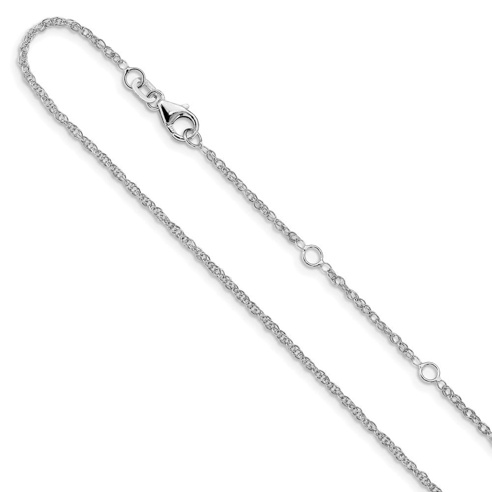 18 Inch 10K White Gold 1.5mm Loose Rope 1In+1In Adjustable Chain Necklace