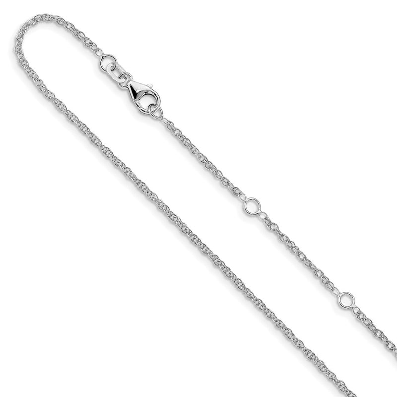 18 Inch 10K White Gold 1.5mm Loose Rope 1In+1In Adjustable Chain Necklace