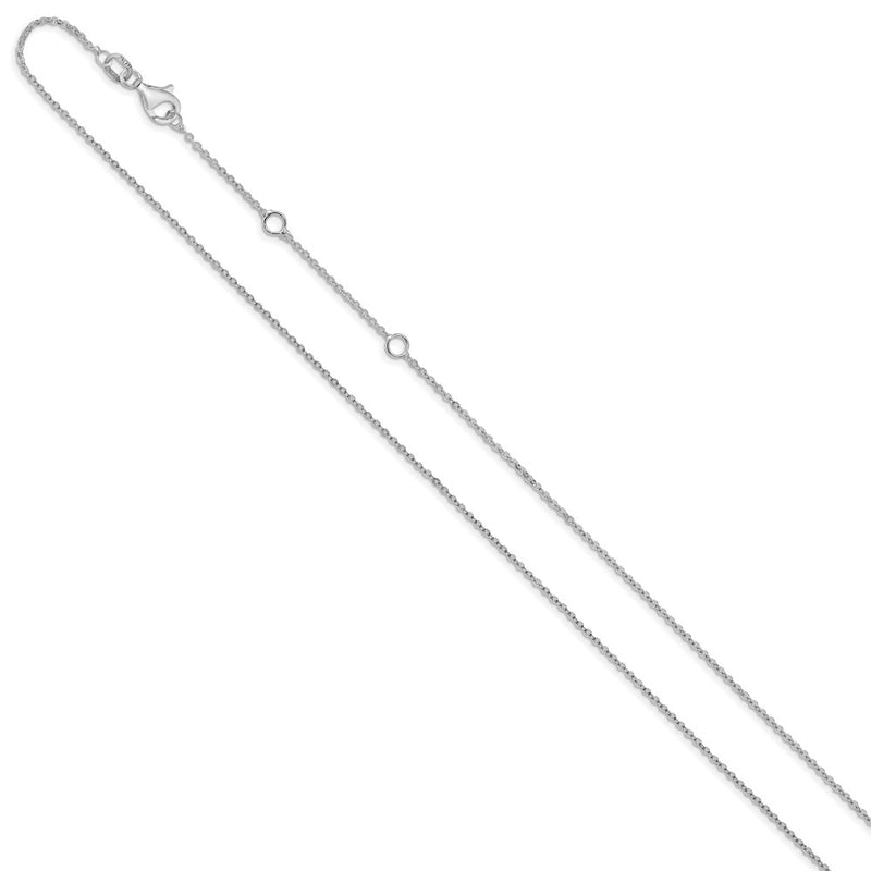 18 Inch 10K White Gold 1.2mm Flat Cable 1In+1In Adjustable Chain Necklace