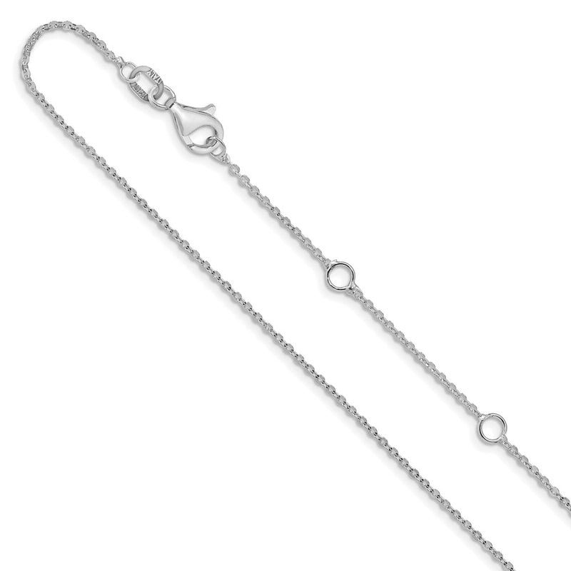 18 Inch 10K White Gold 1.2mm Flat Cable 1In+1In Adjustable Chain Necklace