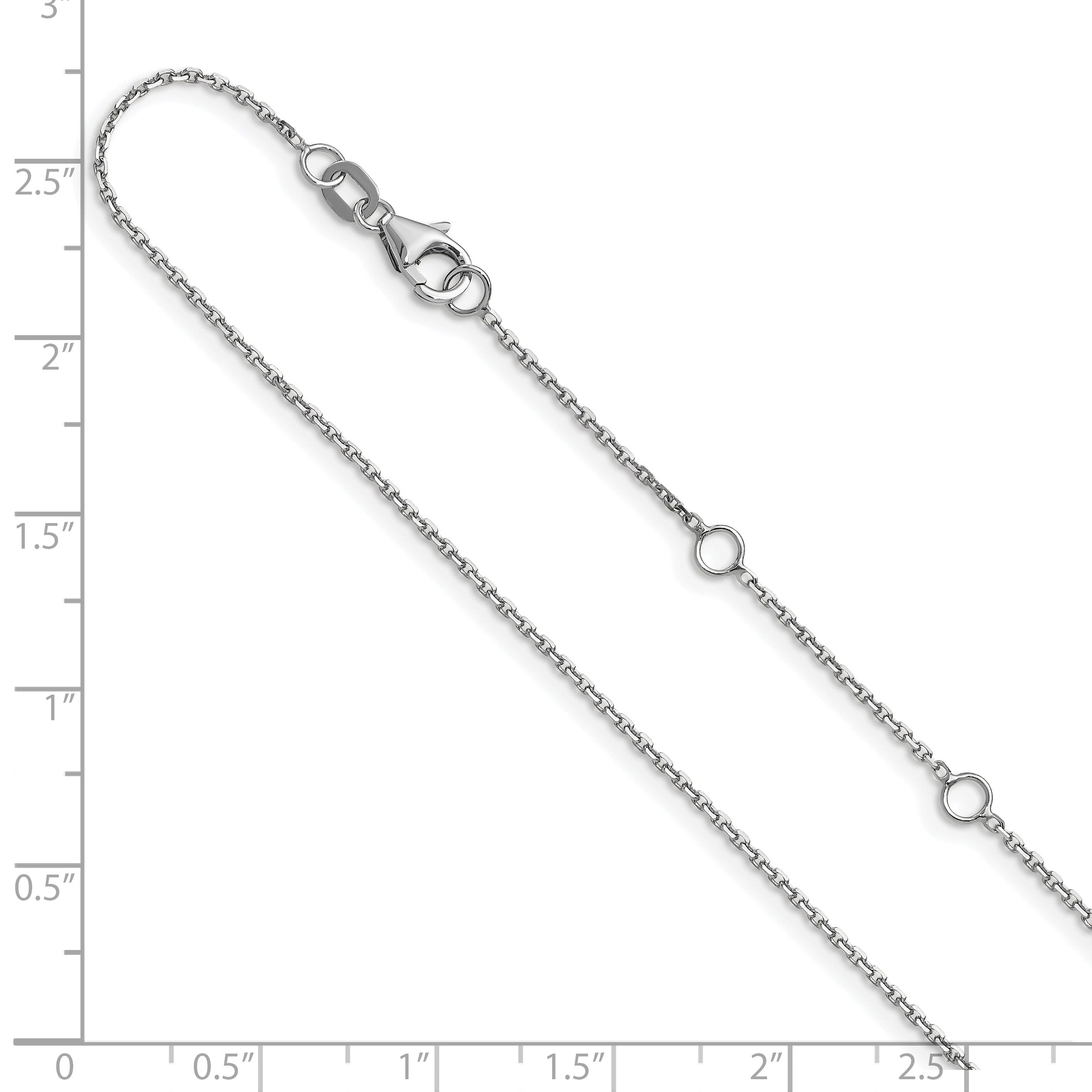 10K White Gold 1.05mm D/C Cable 1In+1In Adjustable Chain