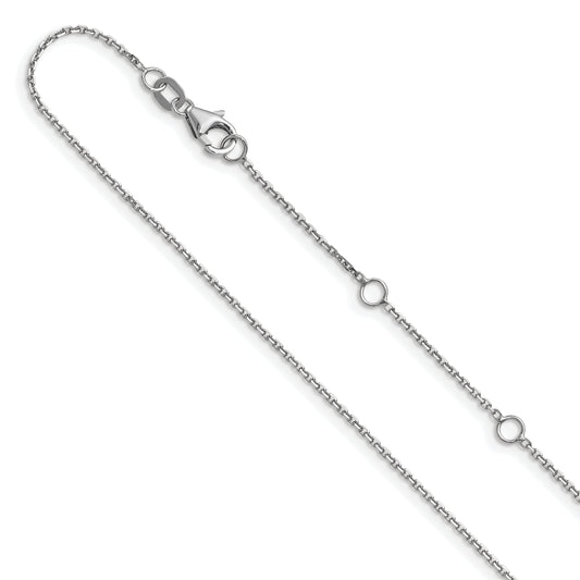 10K White Gold 1.05mm D/C Cable 1In+1In Adjustable Chain