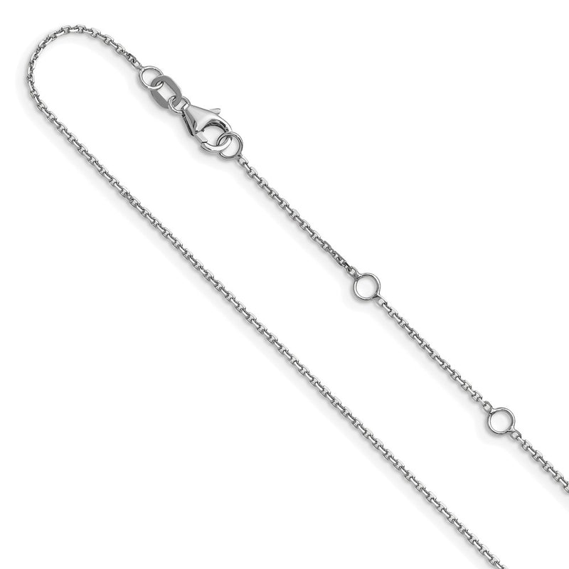 18 Inch 10K White Gold 1.05mm D/C Cable 1In+1In Adjustable Chain Necklace