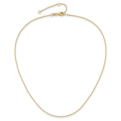 18 Inch 10K Yellow Gold 1.05mm D/C Cable 1In+1In Adjustable Chain Necklace