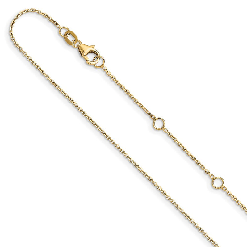 18 Inch 10K Yellow Gold 1.05mm D/C Cable 1In+1In Adjustable Chain Necklace