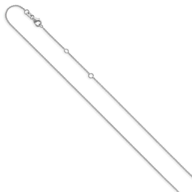 18 Inch 10K White Gold 1.1mm Round Cable 1In+1In Adjustable Chain Necklace