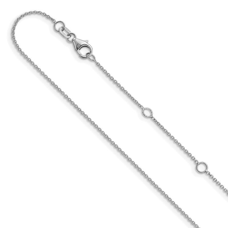 18 Inch 10K White Gold 1.1mm Round Cable 1In+1In Adjustable Chain Necklace