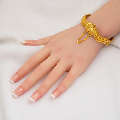 22K Yellow Gold Engraved Erzurum Hinged Cuff Bangle