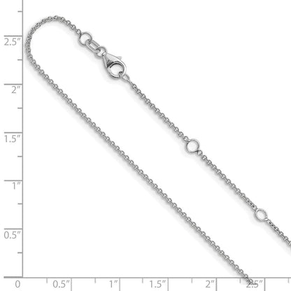 18 Inch 10K White Gold 1.4mm Round Cable 1In+1In Adjustable Chain Necklace