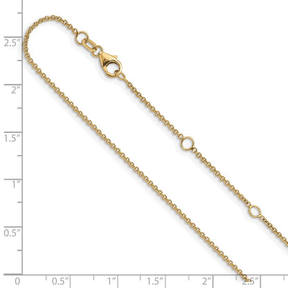 26 Inch 10K Yellow Gold 1.4mm Round Cable 1In+1In Adjustable Chain Necklace