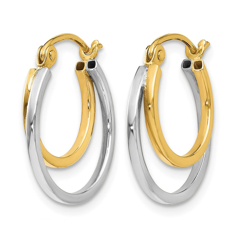 14K Two-Tone Polished Hinged Hoop Earrings