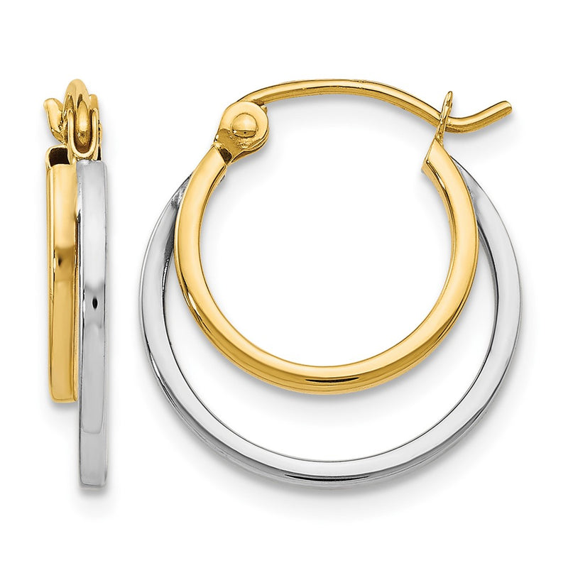 14K Two-Tone Polished Hinged Hoop Earrings