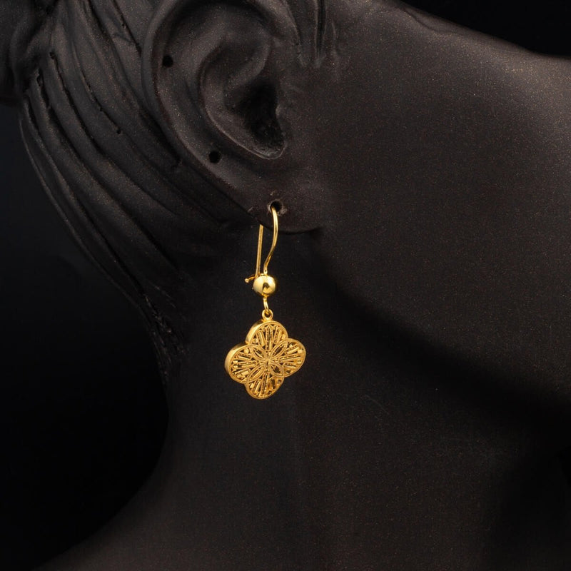 14K Yellow Gold Flower of Life Dangle Earrings (3.33 g)
