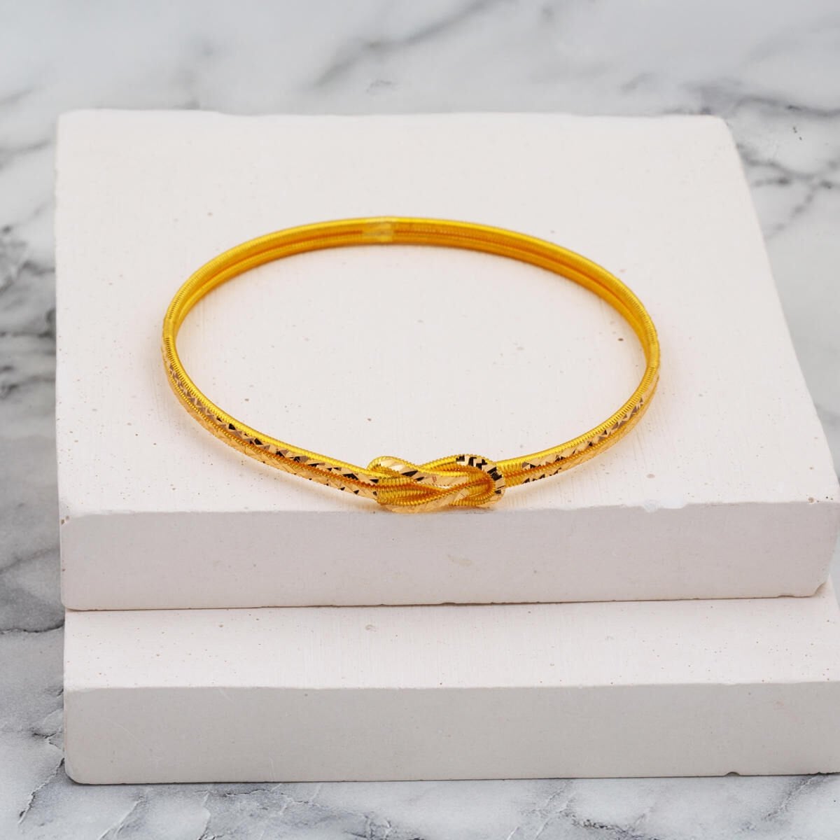 22K Yellow Gold Crystal Love Knot Bangle