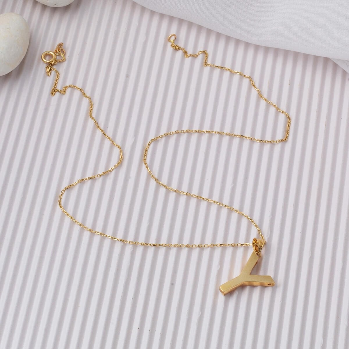14K Yellow Gold Classic Y Initial Necklace