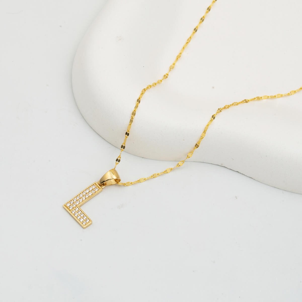 14K Yellow Gold Initial L Cubic Zirconia Necklace