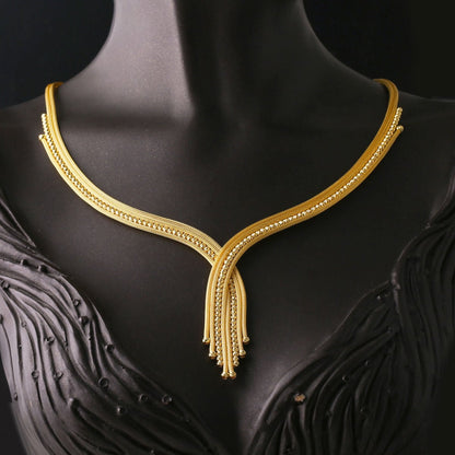 14K Yellow Gold Bead Engraved Braided Jewelry Set