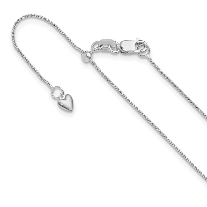 22 Inch 10K White Gold Adjustable .8mm D/C Wheat Chain Necklace