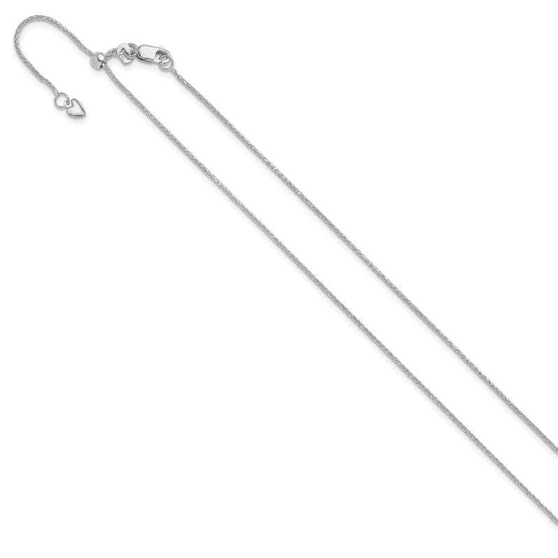 22 Inch 10K White Gold Adjustable 1mm D/C Wheat Chain Necklace