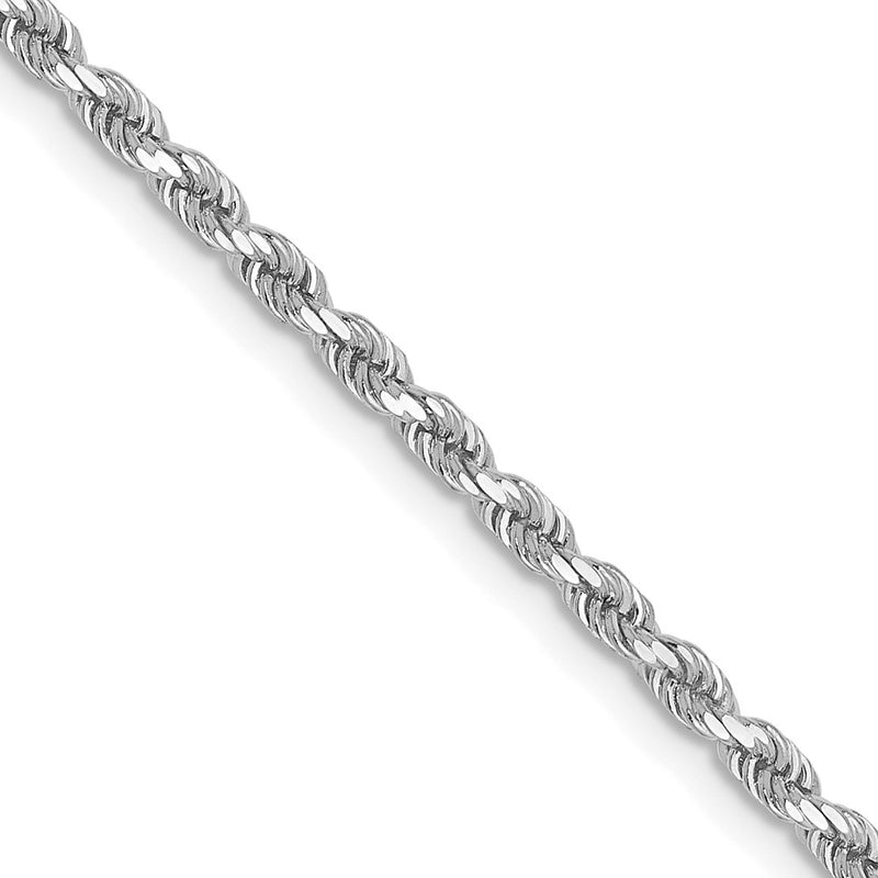16 Inch 10K White Gold 2mm Diamond Cut Rope Chain Necklace