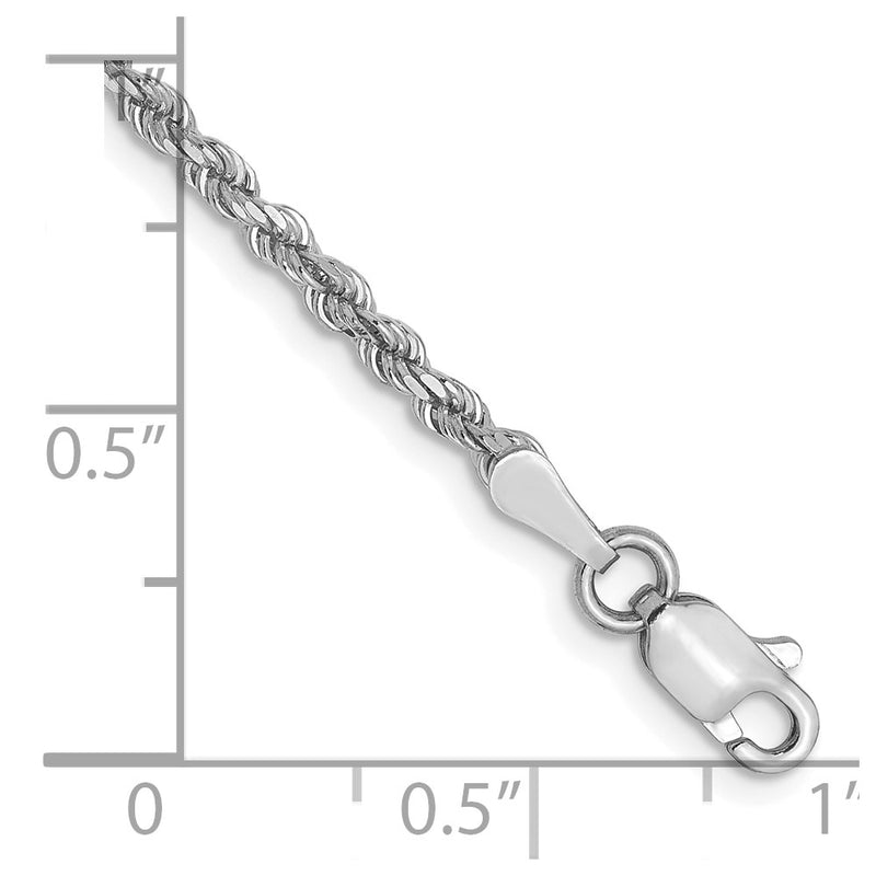 7 Inch 10K White Gold 2.25mm Diamond Cut Rope Chain Bracelet