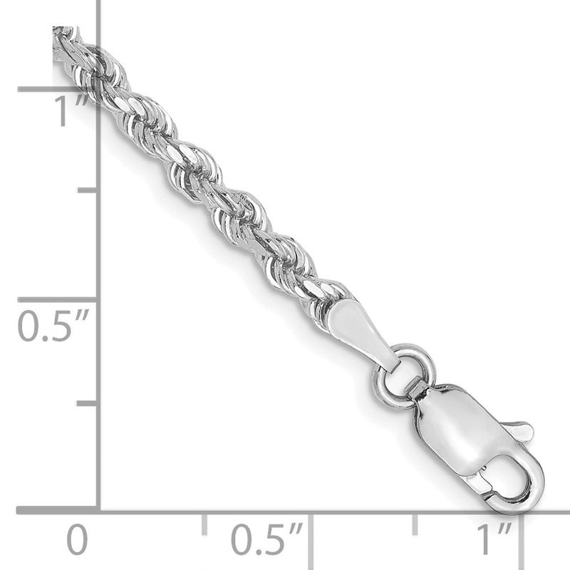 8 Inch 10K White Gold 2.75mm Diamond Cut Rope Chain Bracelet
