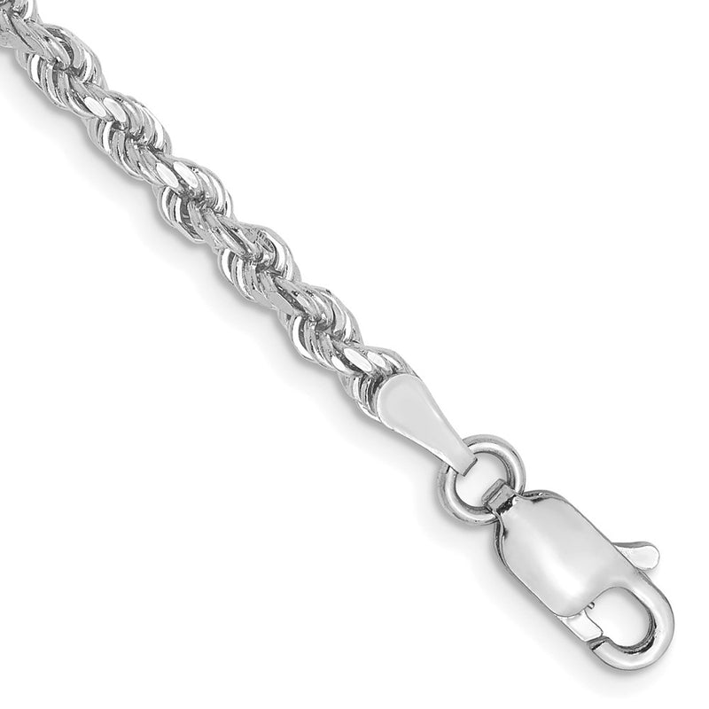 7 Inch 10K White Gold 2.75mm Diamond Cut Rope Chain Bracelet