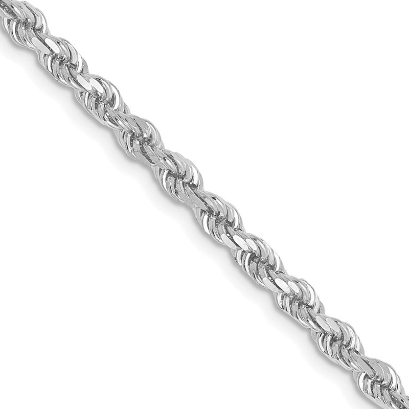 24 Inch 10K White Gold 2.75mm Diamond Cut Rope Chain Necklace