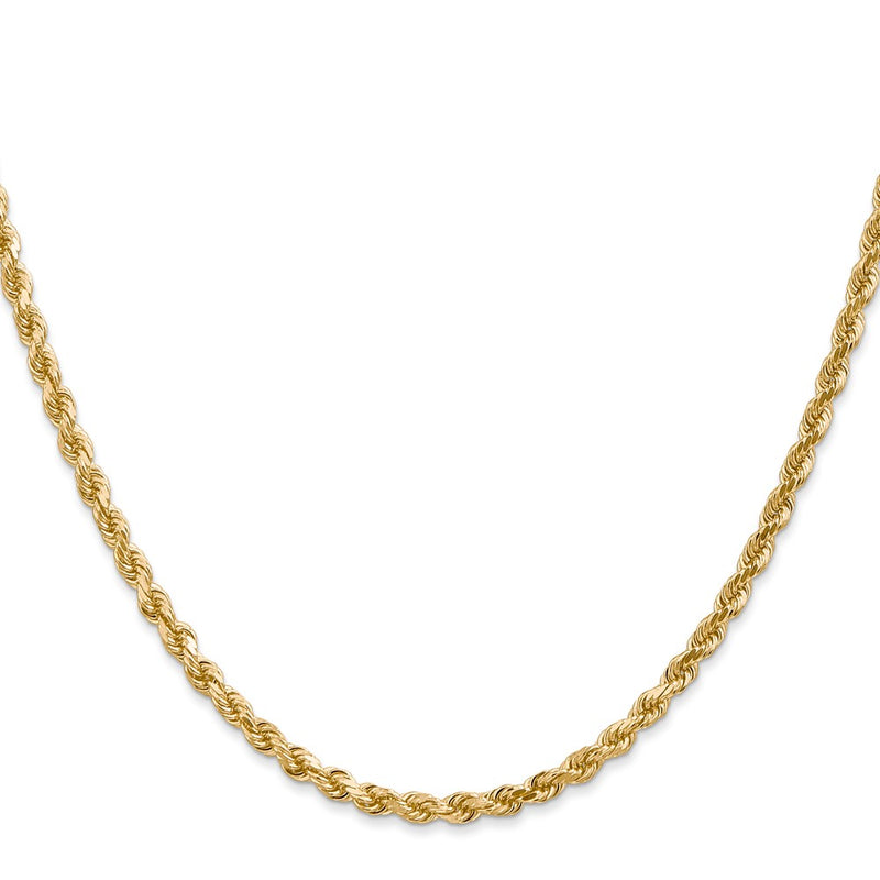 24 Inch 10K White Gold 3mm Diamond Cut Rope Chain Necklace