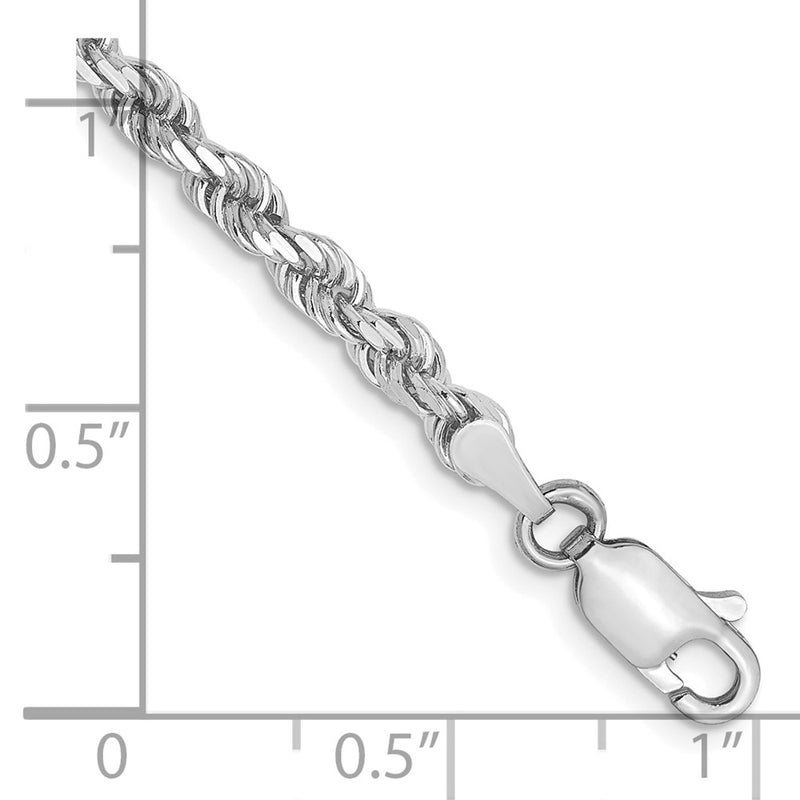 7 Inch 10K White Gold 3mm Diamond Cut Rope Chain Bracelet